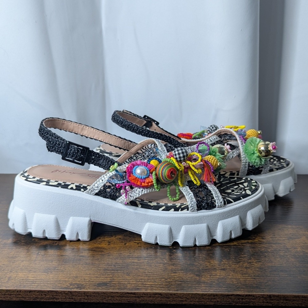 Betsey Johnson Graysen Multi Color Embellished Platform Sandals 7.5 GRAY01S5